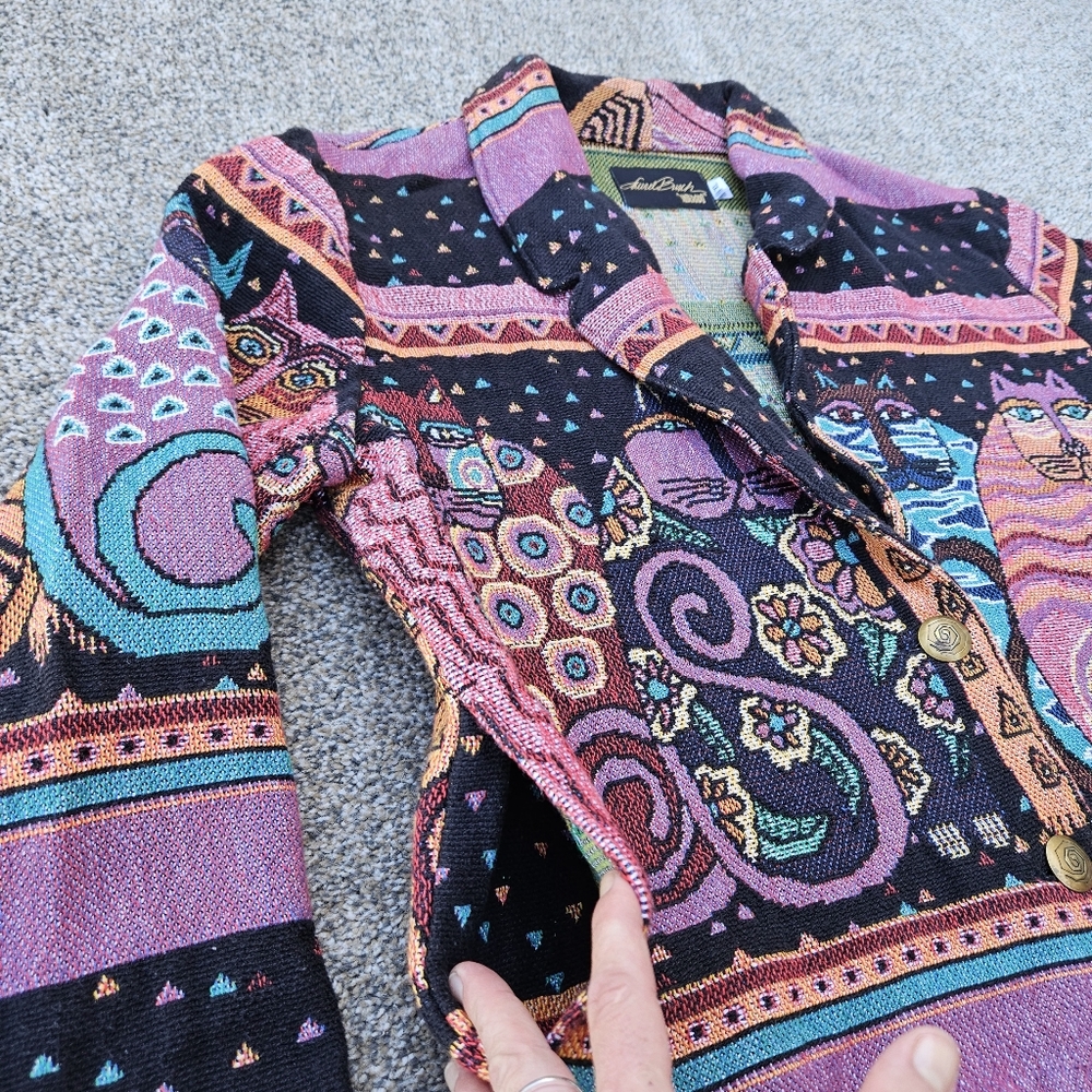 Laurel Burch Cat Tapestry Jacket Heavy Knit Sweater Rare Vintage Womens Size XL - Picture 14 of 16
